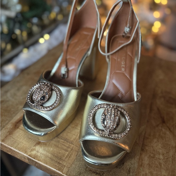 Kurt Geiger Elegant Gold Ankle Strap Heels sandals gold heels dressy block pumps - Picture 9 of 10